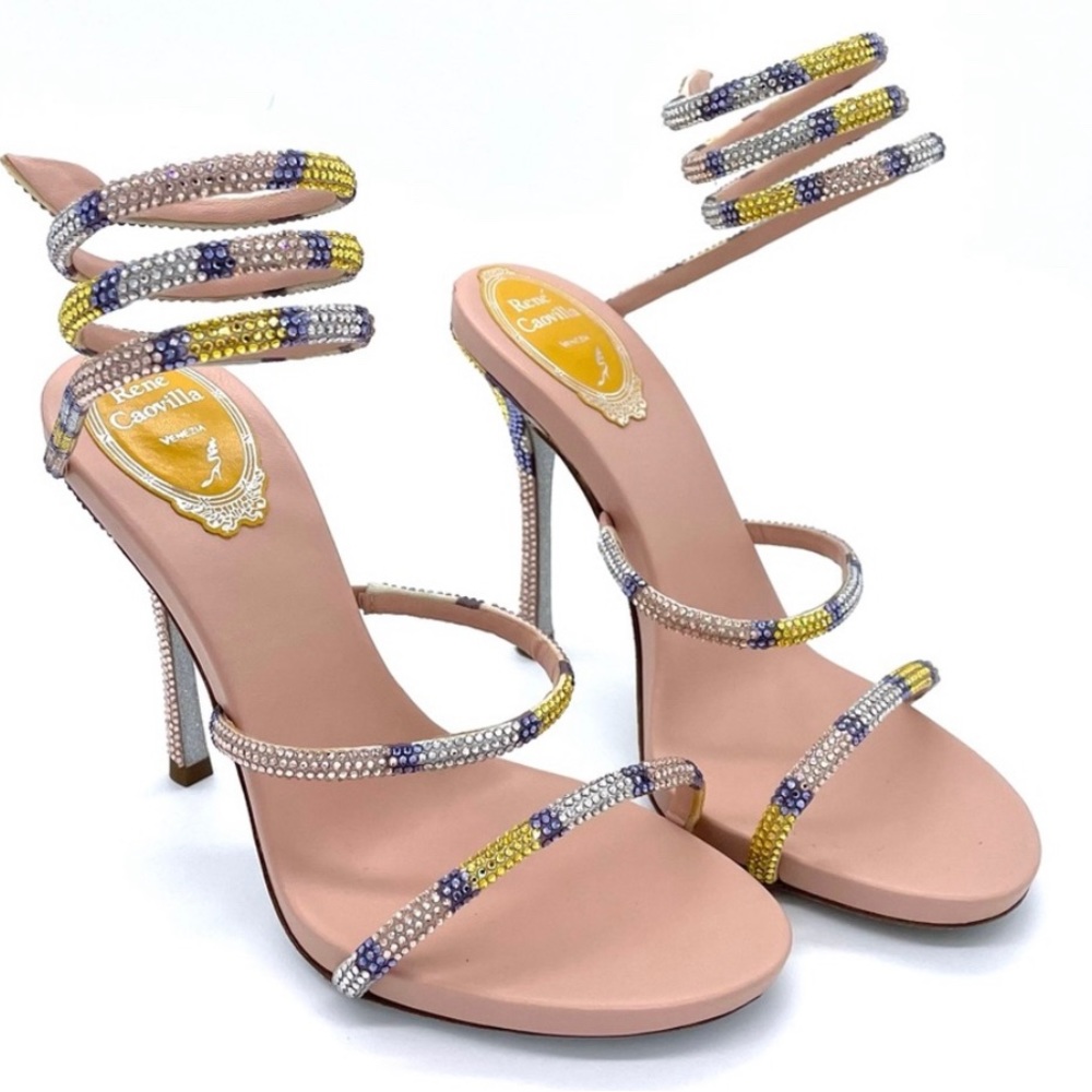 René Caovilla Embellished Cleo Heels Leather Sandals EU 38 Limited Edition New